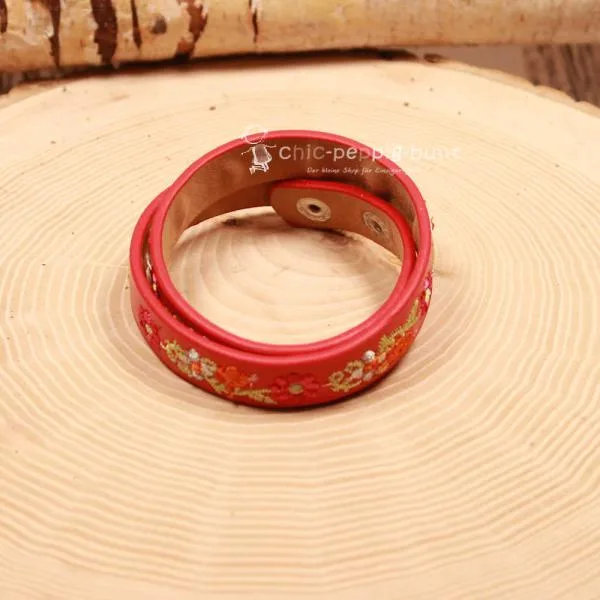 Armband Tracht Kunstleder Kinder Blumen rot - armband tracht kunstleder alpenglueck doppel rot