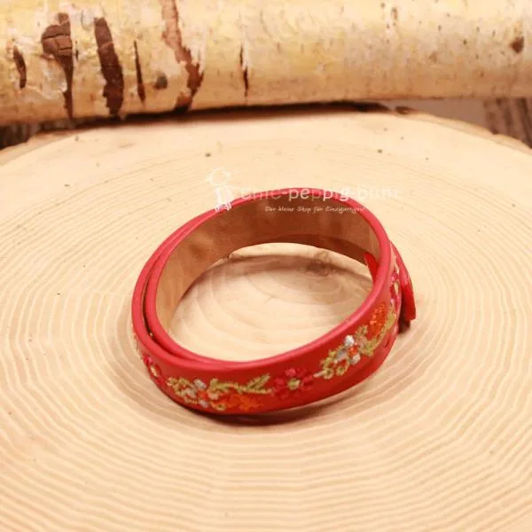 Armband Tracht Kunstleder Kinder Blumen rot - armband tracht kunstleder alpenglueck doppel rot