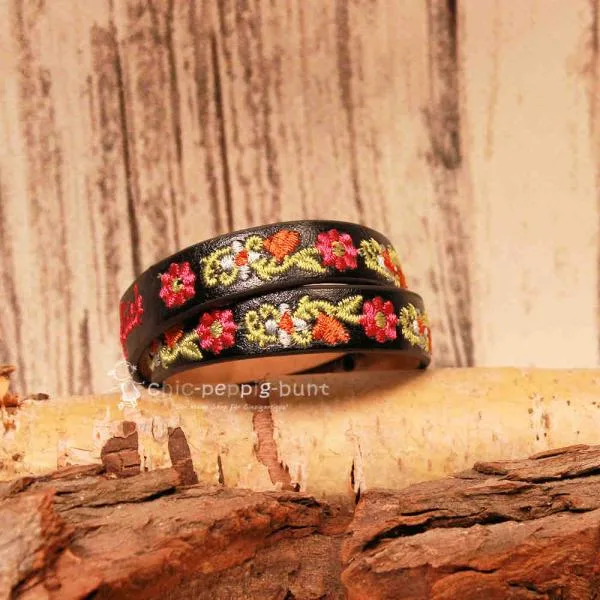 Armband Tracht Kunstleder schwarz Kinder Blumen - armband tracht kunstleder alpenglueck doppel schwarz