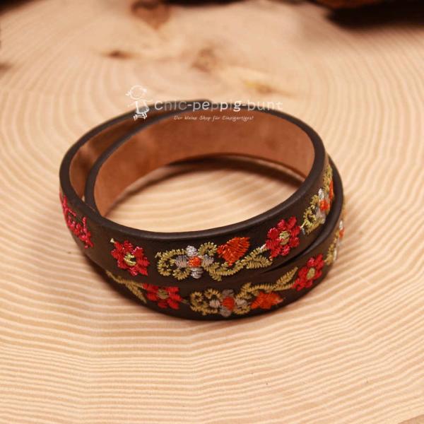 Armband Tracht Kunstleder schwarz Kinder Blumen