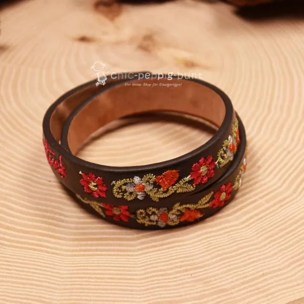 Armband Tracht Kunstleder schwarz Kinder Blumen - armband tracht kunstleder alpenglueck doppel schwarz