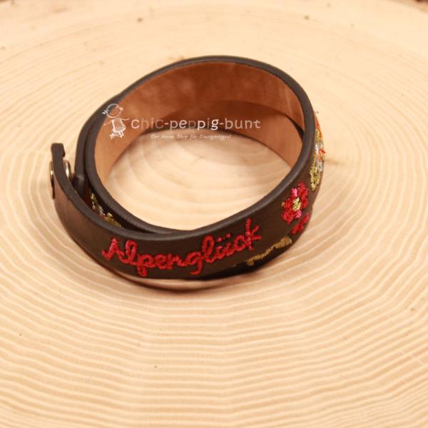 Armband Tracht Kunstleder schwarz Kinder Blumen