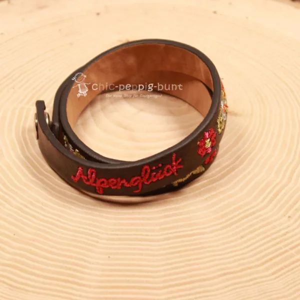 Armband Tracht Kunstleder schwarz Kinder Blumen - armband tracht kunstleder alpenglueck doppel schwarz