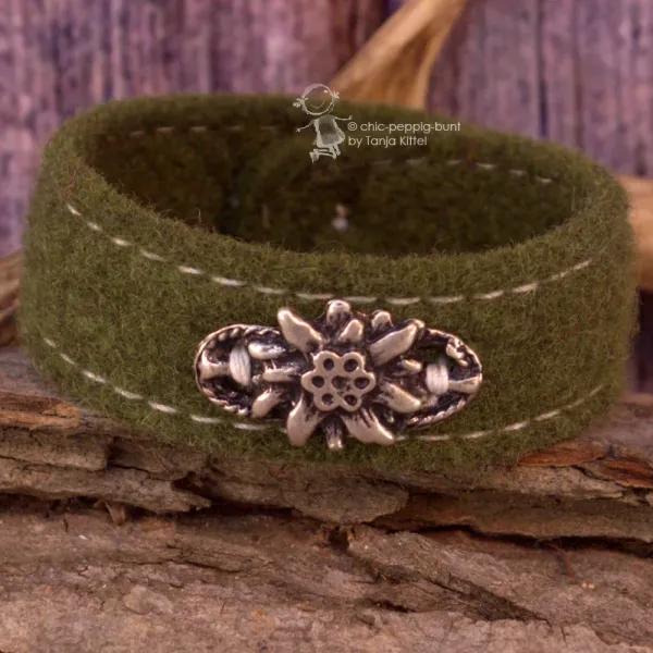 Trachten Armband Edelweiß Filz - Armband tracht olive edelweiss