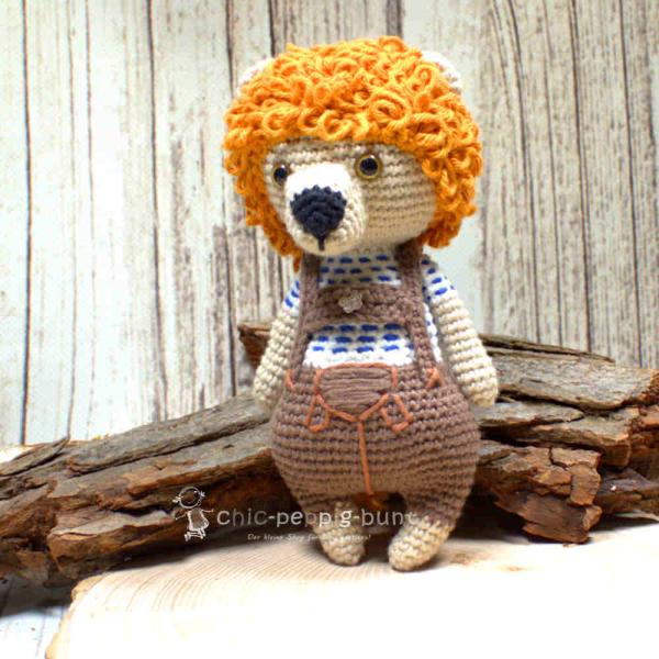 Gehäkelter Löwe Dekofigur Stoffpuppe Spielfigur Handmade Tracht Bayern braun orange 19cm
