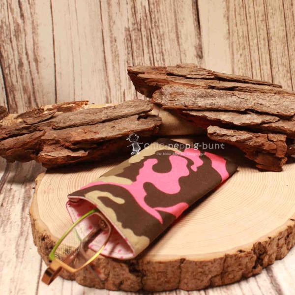Brillenetui Stoff Camouflage mit Pink