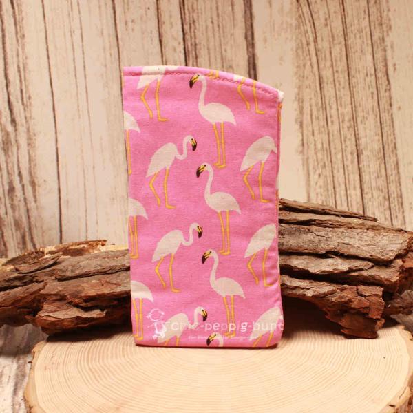 Brillenetui Stoff rosa mit weißen Flamingos
