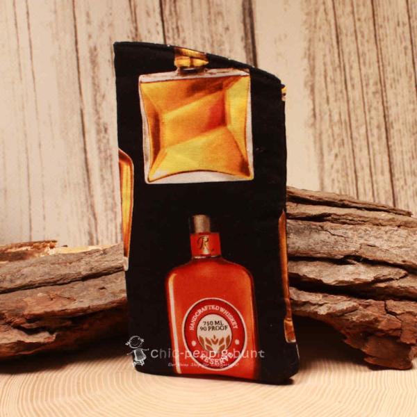 Brillenetui Stoff schwarz mit Whiskey Flaschen