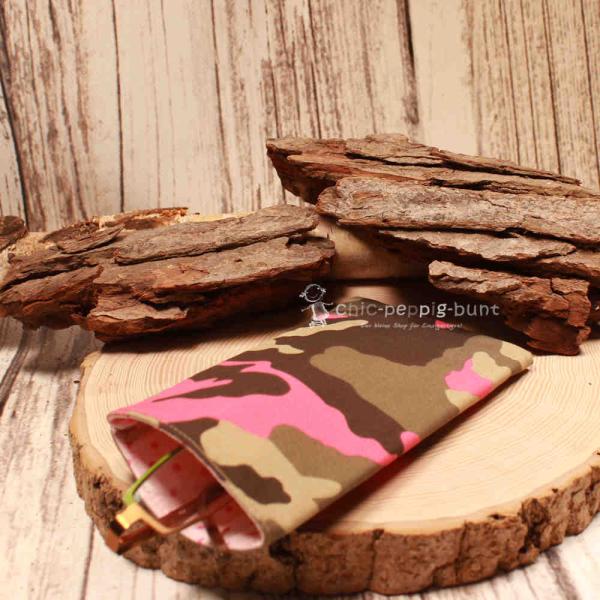Brillenetui Stoff Camouflage mit pink