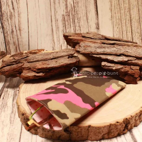 Brillenetui Stoff Camouflage mit pink - brillenetui stoff handgenäht grau camouflage schwarz pink