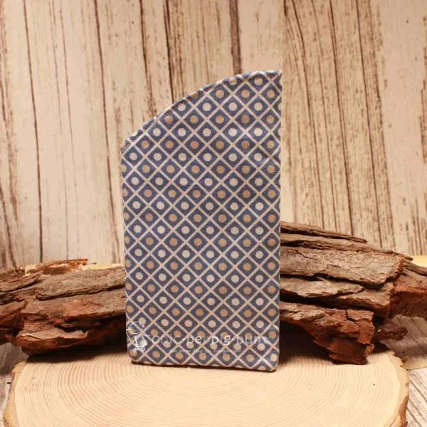 Brillenetui Stoff blau mit Vierecke und Kreisen handmade - brillenetui stoff handgenäht quatrate kreise beige blau