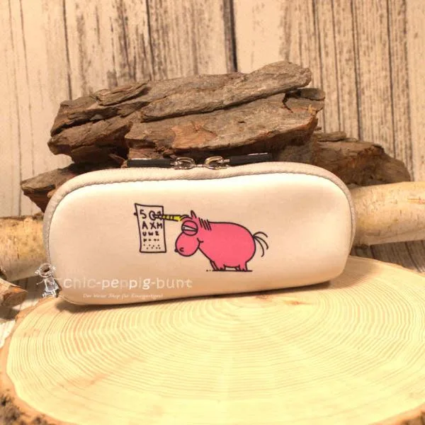 Unisex Brillenetui in Weiß mit Einhorn-Motiv. Aus stoßfestem Neopren.