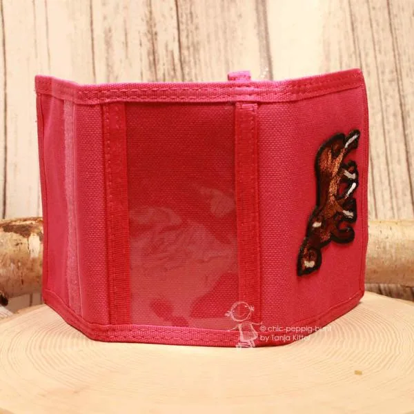 Kinder-Brustbeutel mit süßem Fohlen-Motiv in Pink & Braun Galoppierender Ordnungshüter - brustbeutel kinder pferd fohle braun pink geldbeutel