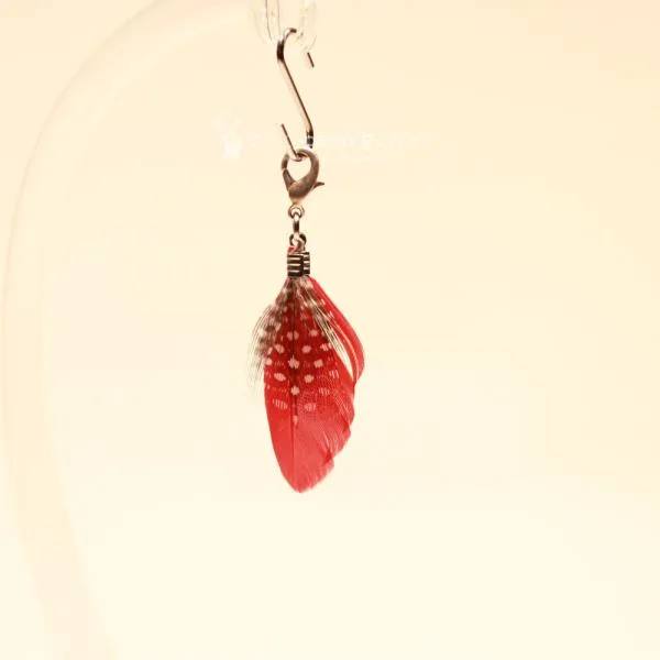 Charms Anhänger Feder rot Karabiner Dots Punkte - charms anhaenger feder klein rot schwarz karabiner