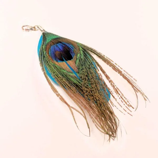 Charms Anhänger Pfauenfeder Karabiner türkis - charms anhaenger feder pfau tuerkis karabiner