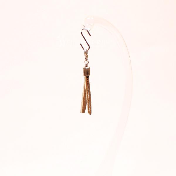 Charms Anhänger Quaste Leder grau - creme versilbert