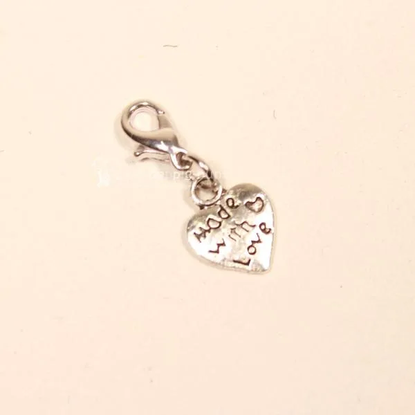 Charms Anhänger mini Herz `made with love` versilbert - charms anhaenger versilbert karabiner herz made with love