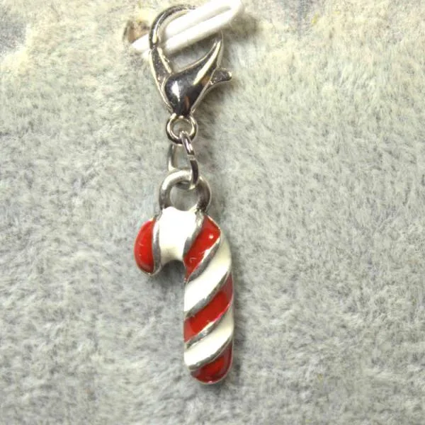 Charmsanhänger Weihnachten Zuckerstange rot-weiss versilbert - charms anhaenger weihnachten zuckerstange rot versilbert
