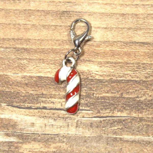 Charmsanhänger Weihnachten Zuckerstange rot-weiss versilbert