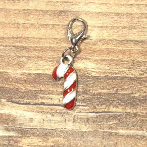 Charmsanhänger Weihnachten Zuckerstange rot-weiss versilbert - charms anhaenger weihnachten zuckerstange rot versilbert