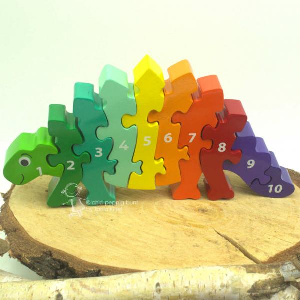 3 D Holz Puzzle als Dinosaurier mit den Zahlen von 1-10