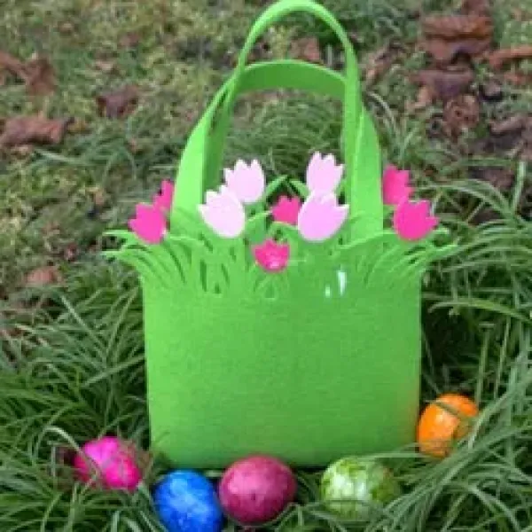 Geschenktasche aus Filz mit gelben oder rosa Tulpen - filz geschenk tasche tulpen pink rosa1