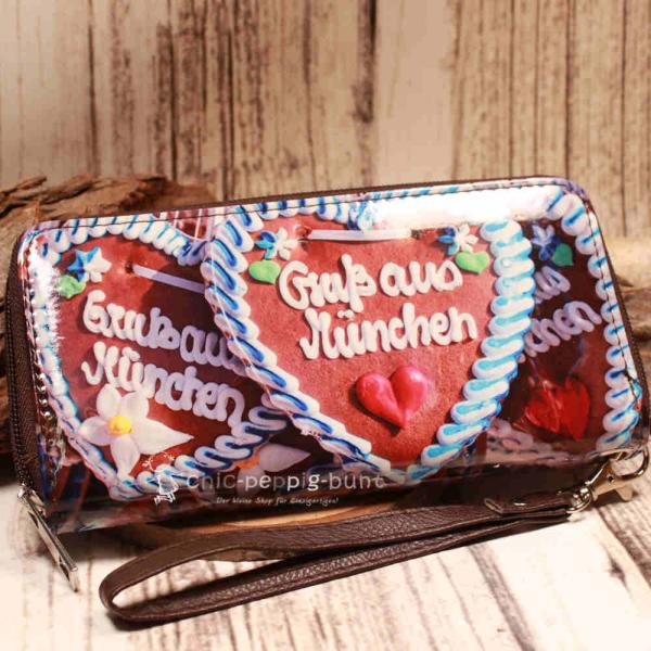 Geldbeutel gross Lebkuchenherz Kunstleder braun