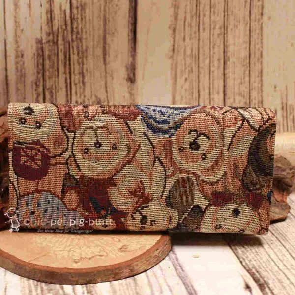 Geldbeutel gross - braun - Stoff Bären / Teddy - geldbeutel gross stoff motiv braun bunt baeren
