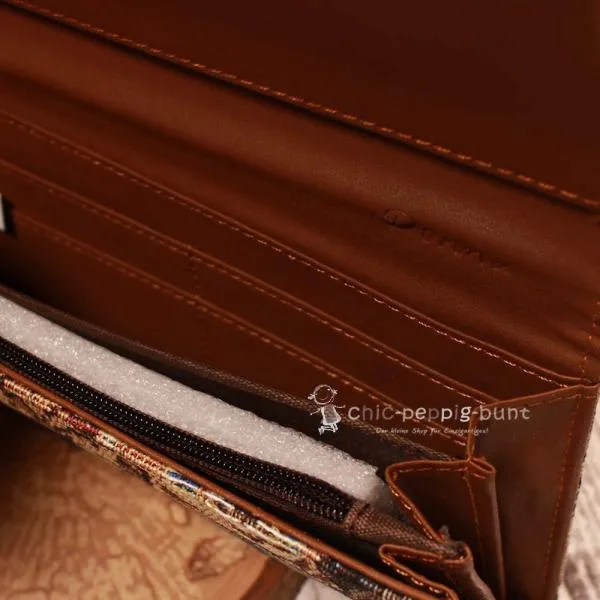 Geldbeutel gross - braun - Stoff Bären / Teddy - geldbeutel gross stoff motiv braun bunt baeren