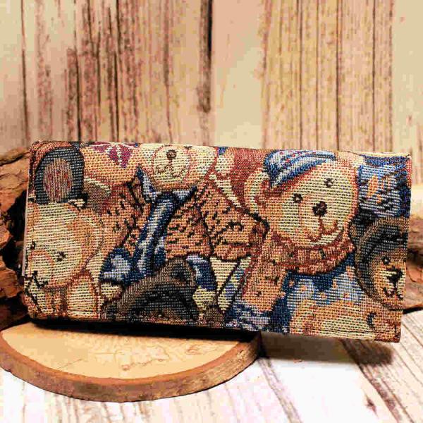 Großer Geldbeutel aus Stoff mit süßem Bären-Motiv und Magnetverschluss-Lasche..