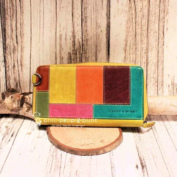 Handtasche - Geldbeutel gelb - bunt Handyfach 15 Fächer - geldbeutel handtasche gross gelb bunt hochformat handyfach