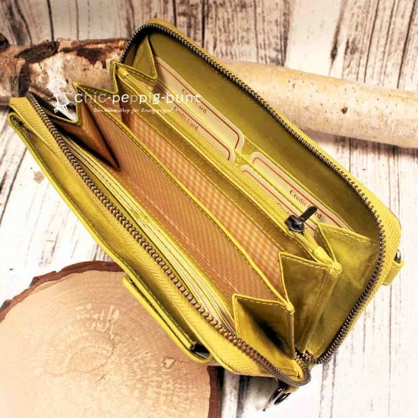Handtasche - Geldbeutel gelb - bunt Handyfach 15 Fächer - geldbeutel handtasche gross gelb bunt hochformat handyfach