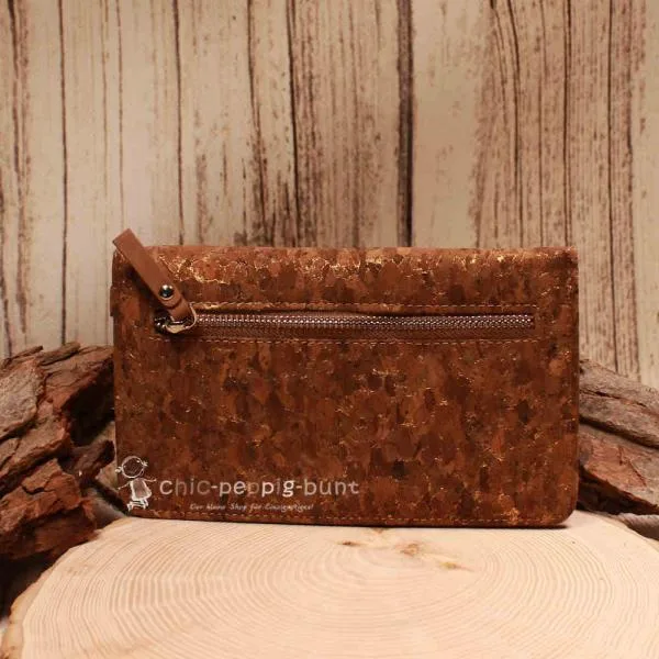 Handtasche - Geldbeutel Kork mit Handyfach braun - geldbeutel handtasche gross kork dunkel hochformat handyfach