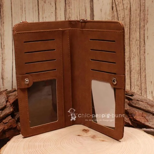 Handtasche - Geldbeutel Kork mit Handyfach braun - geldbeutel handtasche gross kork dunkel hochformat handyfach