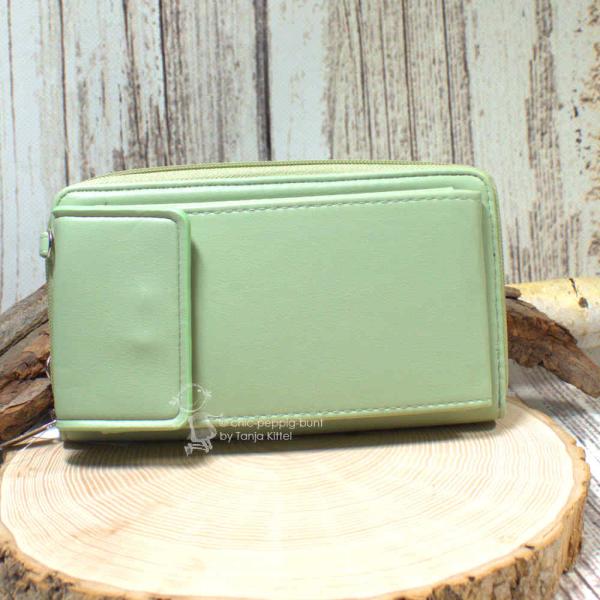 Hochformat Umhängetasche Geldbeutel mintgrün unisex aus Kunstleder mit Handy-Außenfach. Hochformat Umhängetasche Geldbeutel mintgrün unisex aus Kunstleder mit Handy-Außenfach.