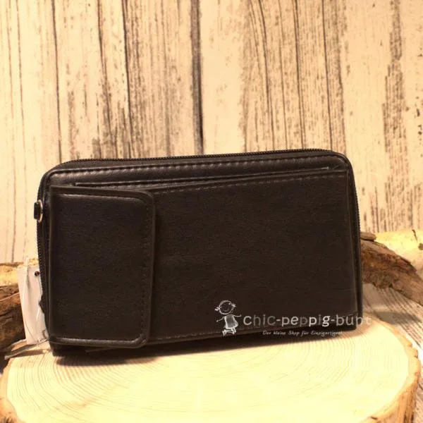 Hochwertige unisex Umhängetasche / Geldbeutel in schwarz mit abnehmbarem Schultergurt.