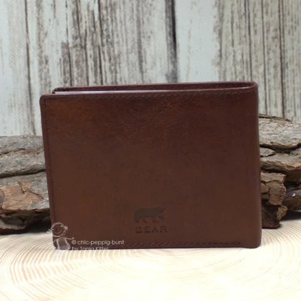 Leder Brieftasche von BEAR mit Knopfverschluss für das Münzfach.