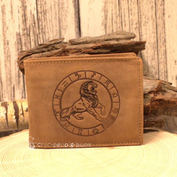 Green Burry Unisex Geldbörse Leder Löwe Motiv braun geschlossen