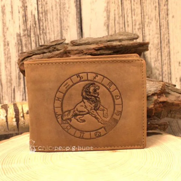 Green Burry Unisex Geldbörse Leder Löwe Motiv braun geschlossen