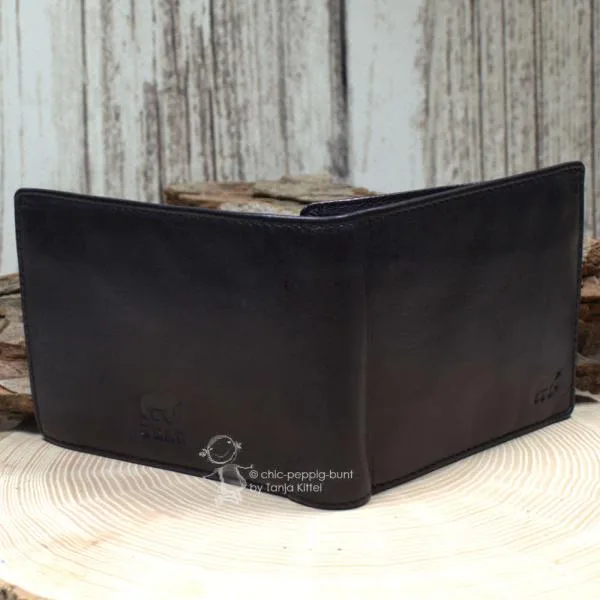 Hochwertiges Glattleder-Material des schwarzen Portemonnaies.