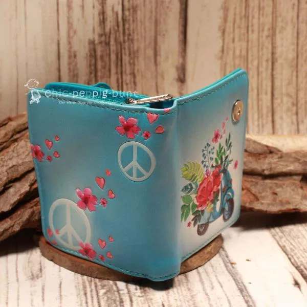 Geldbeutel klein - blau - Kunstleder Roller - Blumen - geldbeutel klein blau roller blumen faecher