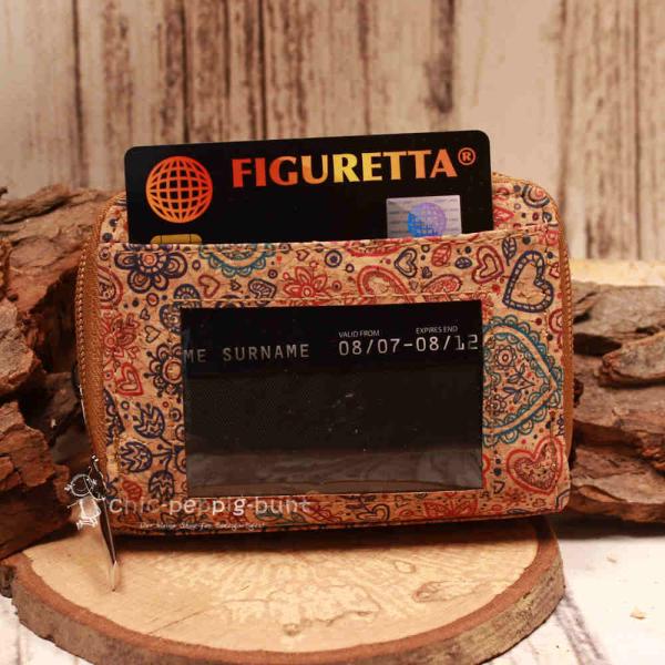 Geldbeutel klein - Kork braun Herzen Motiv bunt 16 Fächer