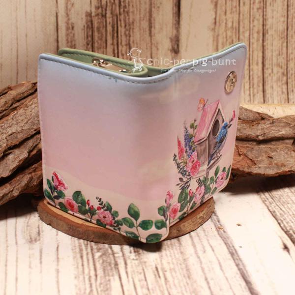 Geldbeutel klein - rosa - Kunstleder Vogelhaus blau