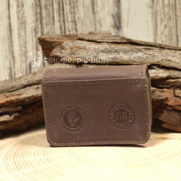 Geldbeutel mini Leder braun 1 Fach mit Druckknopf - geldbeutel mini braun leder knopfverschluss