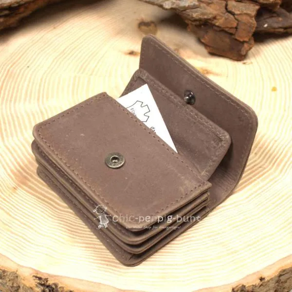 Geldbeutel mini Leder braun 1 Fach mit Druckknopf - geldbeutel mini braun leder knopfverschluss