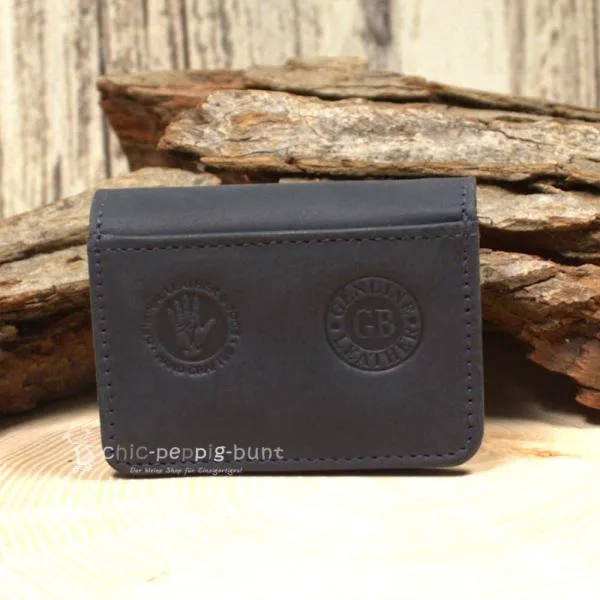 Geldbeutel mini Leder dunkelblau 1 Fach mit Druckknopf - geldbeutel mini dunkelblau leder knopfverschluss