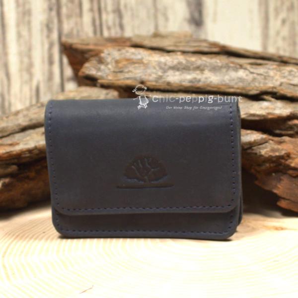 Mini Geldbeutel Geldbörse Portemonnais Leder Dunkelblau 4 Fächer Knopfverschluss 8cm