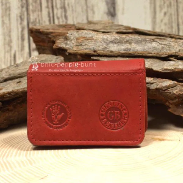 Geldbeutel mini Leder rot 1 Fach mit Druckknopf - geldbeutel mini rot leder knopfverschluss