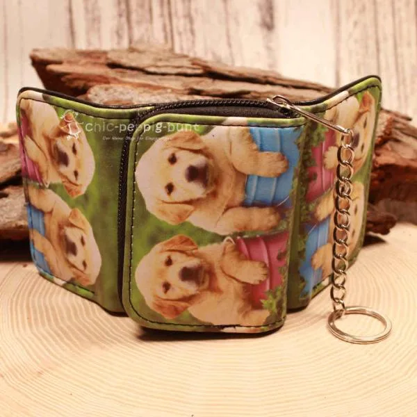 Geldbeutel mini - Kunstleder - abwaschbar bunt Hundebabys - geldbeutel mini kinder hund baby goldy bunt schlüsselring