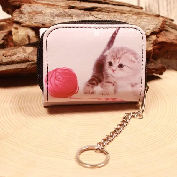 Geldbeutel mini - Kunstleder - Foto Katze - geldbeutel mini kinder katze baby wollknaeul bunt schlüsselring